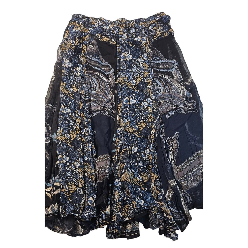 Coldwater creek PM M PETITE chiffon lined Maxi skirt flowy pleated mixed media +